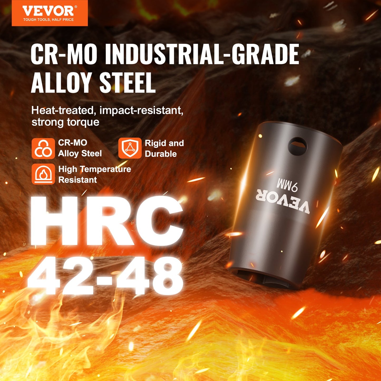 3/8"-Antrieb Schlagschrauber-Steckschlüsselsatz, 14-teiliger flacher Steckschlüsselsatz metrisch 7–20 mm, 6-kantiger Cr-Mo-Legierungsstahl für Autoreparaturen, gut lesbare Größenmarkierungen, robuste Konstruktion, inklusive Aufbewahrungskoffer