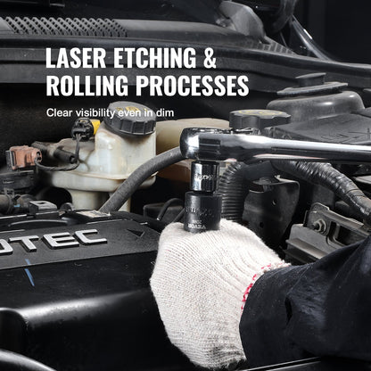 3/8"-Antrieb Schlagschrauber-Steckschlüsselsatz, 14-teiliger flacher Steckschlüsselsatz metrisch 7–20 mm, 6-kantiger Cr-Mo-Legierungsstahl für Autoreparaturen, gut lesbare Größenmarkierungen, robuste Konstruktion, inklusive Aufbewahrungskoffer