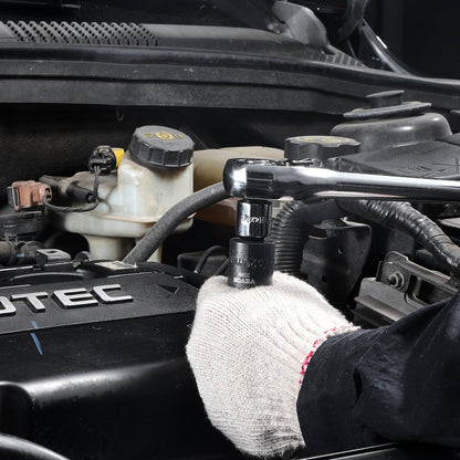 3/8"-Antrieb Schlagschrauber-Steckschlüsselsatz, 14-teiliger flacher Steckschlüsselsatz metrisch 7–20 mm, 6-kantiger Cr-Mo-Legierungsstahl für Autoreparaturen, gut lesbare Größenmarkierungen, robuste Konstruktion, inklusive Aufbewahrungskoffer