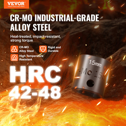 3/8"-Antrieb Schlagschrauber-Steckschlüsselsatz, 15-teilig, ultrakurz, metrisch 10–24 mm, 6-kant, Chrom-Molybdän-Legierungsstahl, für Autoreparaturen, gut lesbare Größenmarkierungen, robuste Konstruktion, Steckschlüssel-Organizer