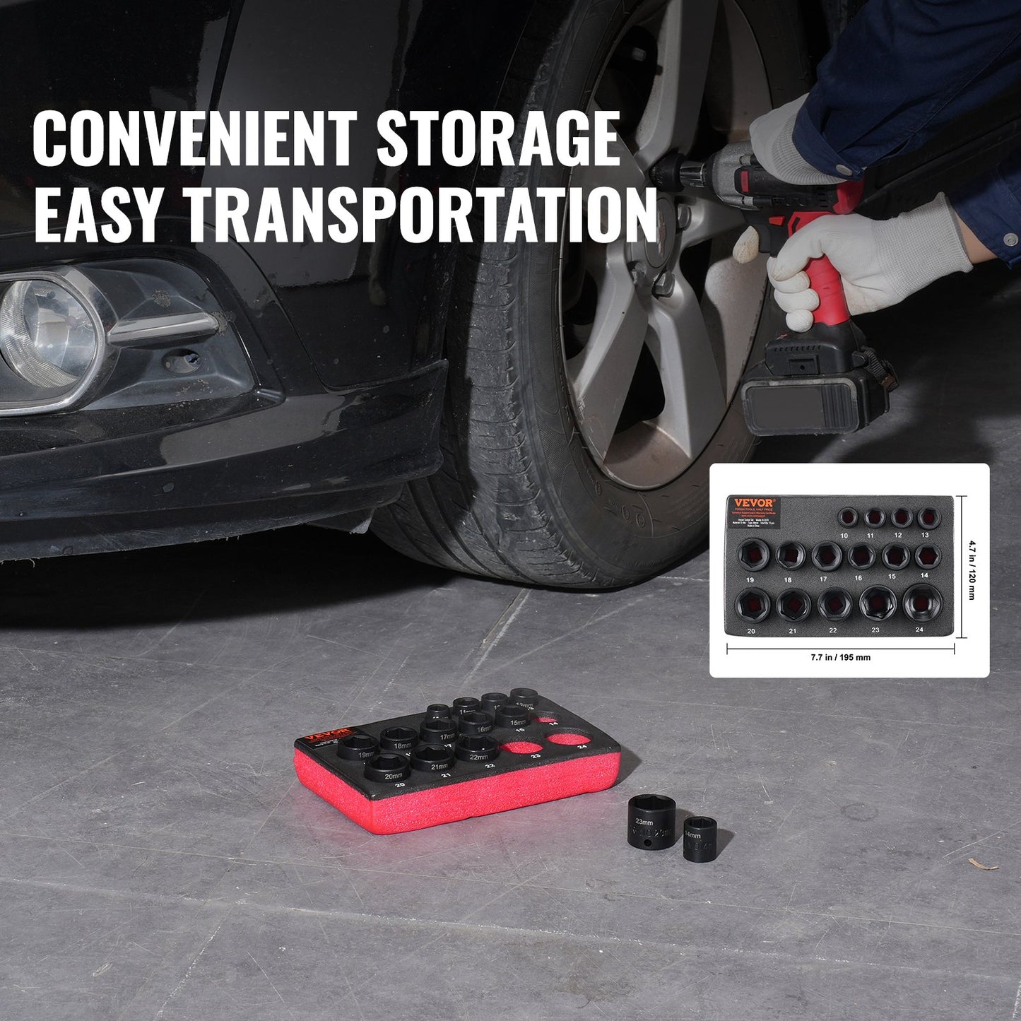 3/8"-Antrieb Schlagschrauber-Steckschlüsselsatz, 15-teilig, ultrakurz, metrisch 10–24 mm, 6-kant, Chrom-Molybdän-Legierungsstahl, für Autoreparaturen, gut lesbare Größenmarkierungen, robuste Konstruktion, Steckschlüssel-Organizer