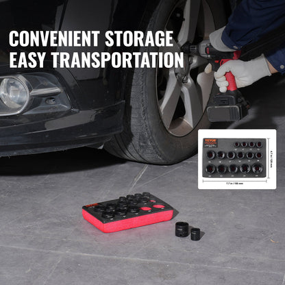 3/8"-Antrieb Schlagschrauber-Steckschlüsselsatz, 15-teilig, ultrakurz, metrisch 10–24 mm, 6-kant, Chrom-Molybdän-Legierungsstahl, für Autoreparaturen, gut lesbare Größenmarkierungen, robuste Konstruktion, Steckschlüssel-Organizer