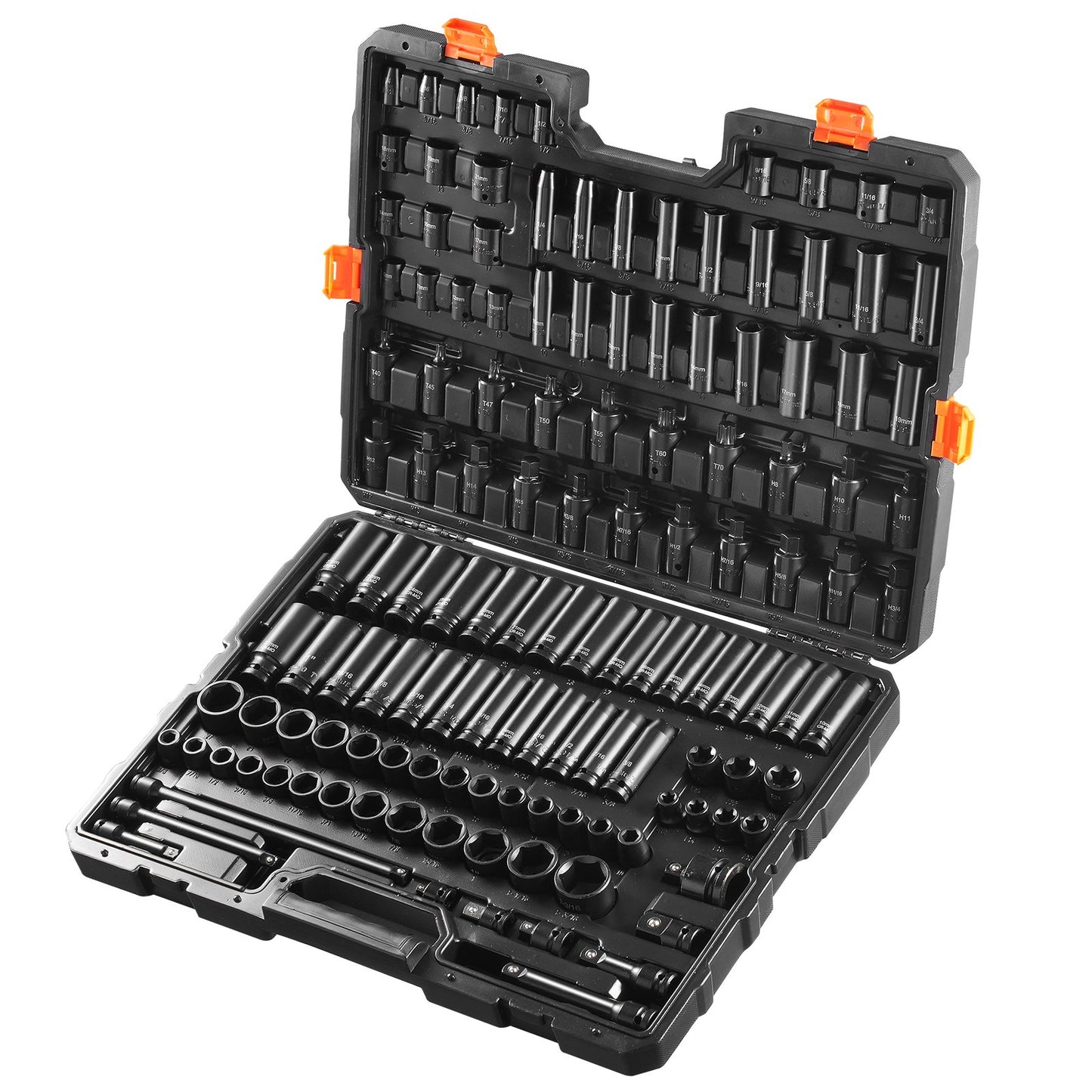 Impact Socket Set 130 Piece 3/8" & 1/2" - SAE & Metric Drive Socket Set - 6 Point Cr-Mo Alloy Steel for Auto Repair - Easy-to-Read Size Markings - Includes Storage Case