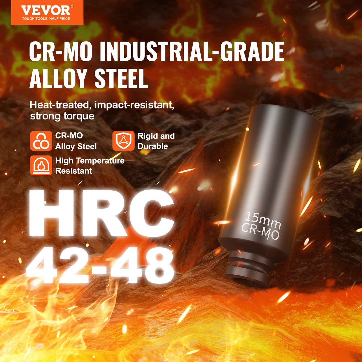 1/4" Drive Impact Socket Set, 14 Piece Deep Socket Set Metric 4-15mm, 6 Point Cr-Mo Alloy Steel for Auto Repair, Easy-to-Read Size Markings, Rugged Construction, Socket Organizer