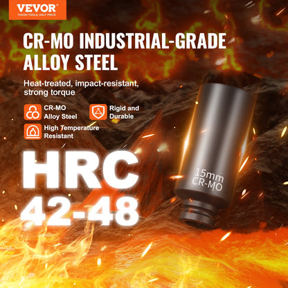 1/4" Drive Impact Socket Set, 14 Piece Deep Socket Set Metric 4-15mm, 6 Point Cr-Mo Alloy Steel for Auto Repair, Easy-to-Read Size Markings, Rugged Construction, Socket Organizer