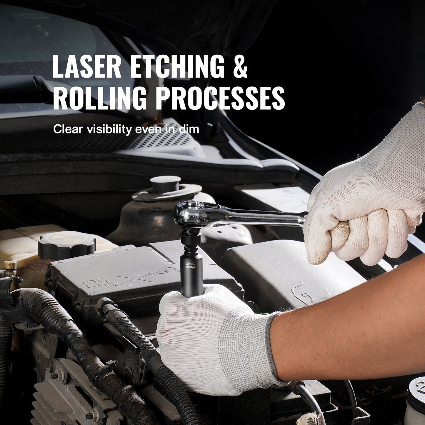 1/4" Drive Impact Socket Set, 14 Piece Deep Socket Set Metric 4-15mm, 6 Point Cr-Mo Alloy Steel for Auto Repair, Easy-to-Read Size Markings, Rugged Construction, Socket Organizer