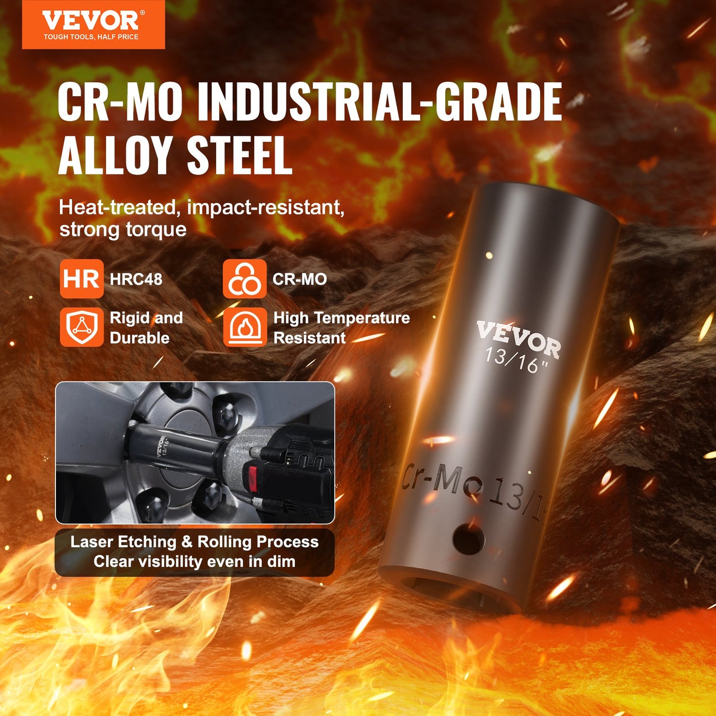 3/8"- und 1/2"-Antriebs-Schlagschrauber-Steckschlüsselsatz, 59-teilig, Steckschlüsselsatz SAE 5/16" bis 1-1/4" und metrisch 6-32 mm, 6-kantiger Cr-Mo-Legierungsstahl für Autoreparaturen, gut lesbare Markierungen, robuste Konstruktion, Aufbewahrungskoffer