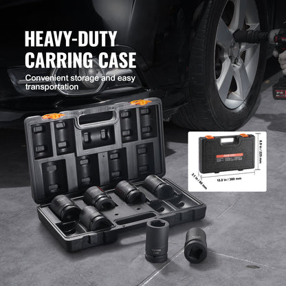 Schlagschrauber-Steckschlüsselsatz, 8-teilig, 6-kant, 2,5 cm Antriebsbit, Ratschen-Werkzeugkoffer