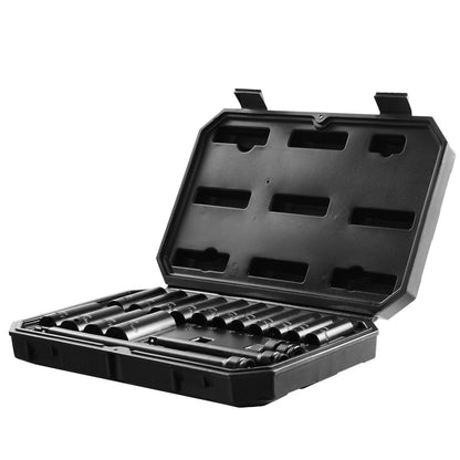 3/8" Drive Impact Socket Set, 18 Piece Deep Socket Set Metric 8-22mm, 6 Point CR-V Alloy Steel for Auto Repair, Easy-to-Read Size Markings, Rugged Construction, Includes Storage Case