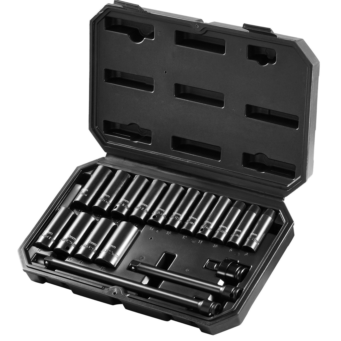 3/8" Drive Impact Socket Set, 18 Piece Deep Socket Set Metric 8-22mm, 6 Point CR-V Alloy Steel for Auto Repair, Easy-to-Read Size Markings, Rugged Construction, Includes Storage Case