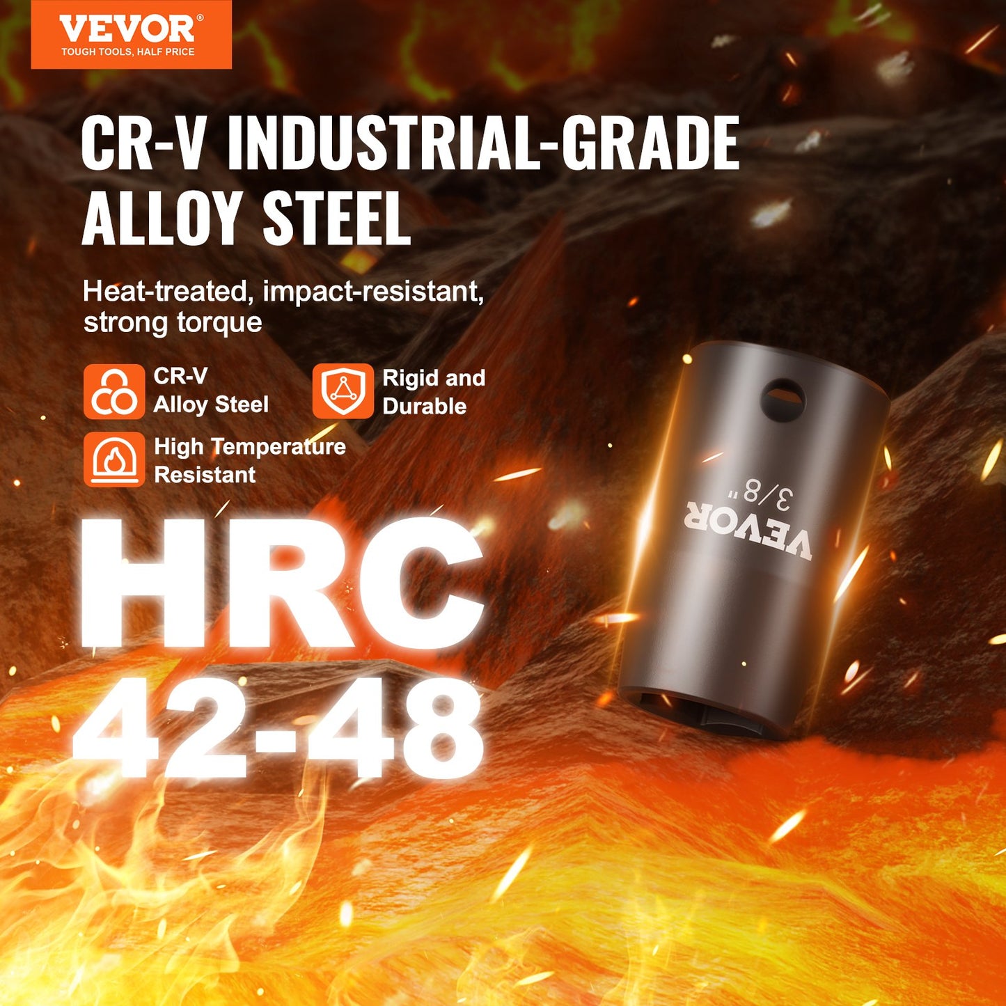 3/8"-Antrieb Schlagschrauber-Steckschlüsselsatz, 29-teiliger flacher Steckschlüsselsatz SAE 3/8"-1" und metrisch 8-22 mm, 6-kantiger CR-Mo-Legierungsstahl für Autoreparaturen, gut lesbare Größenmarkierungen, robuste Konstruktion, Aufbewahrungskoffer