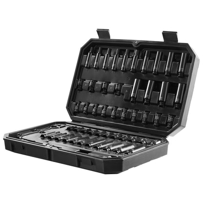 1/4" Drive Impact Socket Set, 55 Piece Deep & Shallow Socket Set SAE 5/32"-9/16" and Metric 4-15mm, 6 Point CR-V Alloy Steel for Auto Repair, Easy-to-Read Size Markings, Storage Case
