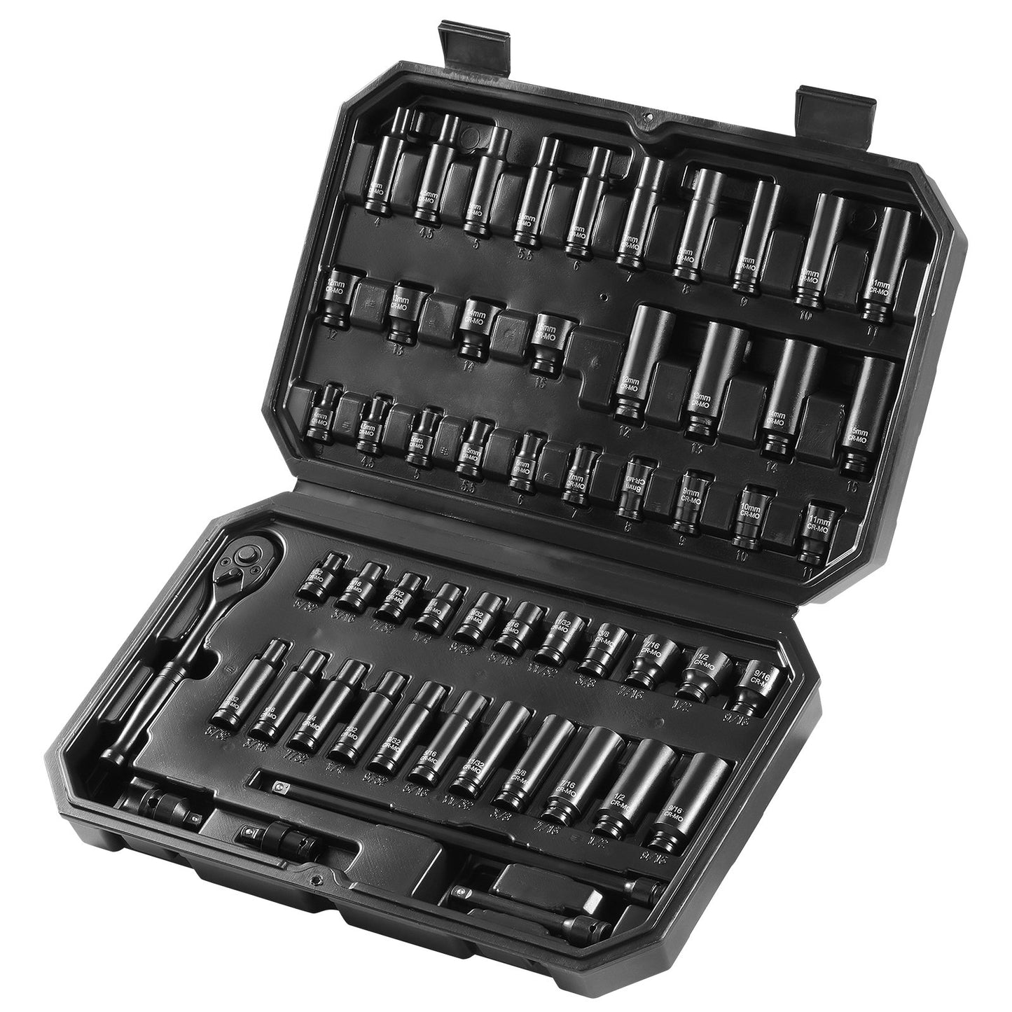 1/4" Drive Impact Socket Set, 55 Piece Deep & Shallow Socket Set SAE 5/32"-9/16" and Metric 4-15mm, 6 Point CR-V Alloy Steel for Auto Repair, Easy-to-Read Size Markings, Storage Case