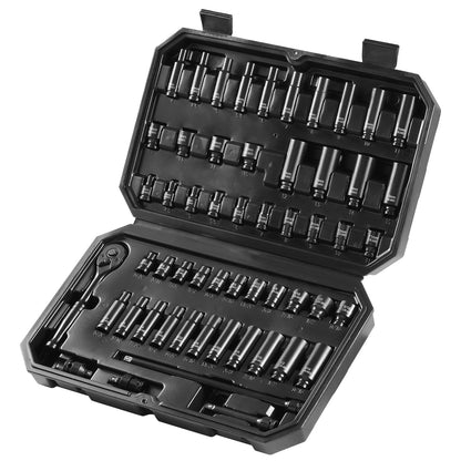 1/4" Drive Impact Socket Set, 55 Piece Deep & Shallow Socket Set SAE 5/32"-9/16" and Metric 4-15mm, 6 Point CR-V Alloy Steel for Auto Repair, Easy-to-Read Size Markings, Storage Case
