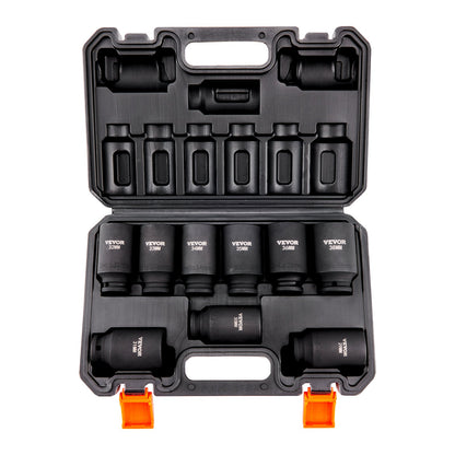 1/2"-Antrieb Schlagschrauber-Steckschlüsselsatz, 9-teiliger Tiefbett-Steckschlüsselsatz metrisch 29–38 mm, 6-kantiger Cr-Mo-Legierungsstahl für Autoreparaturen, gut lesbare Größenmarkierungen, robuste Konstruktion, inklusive Aufbewahrungskoffer