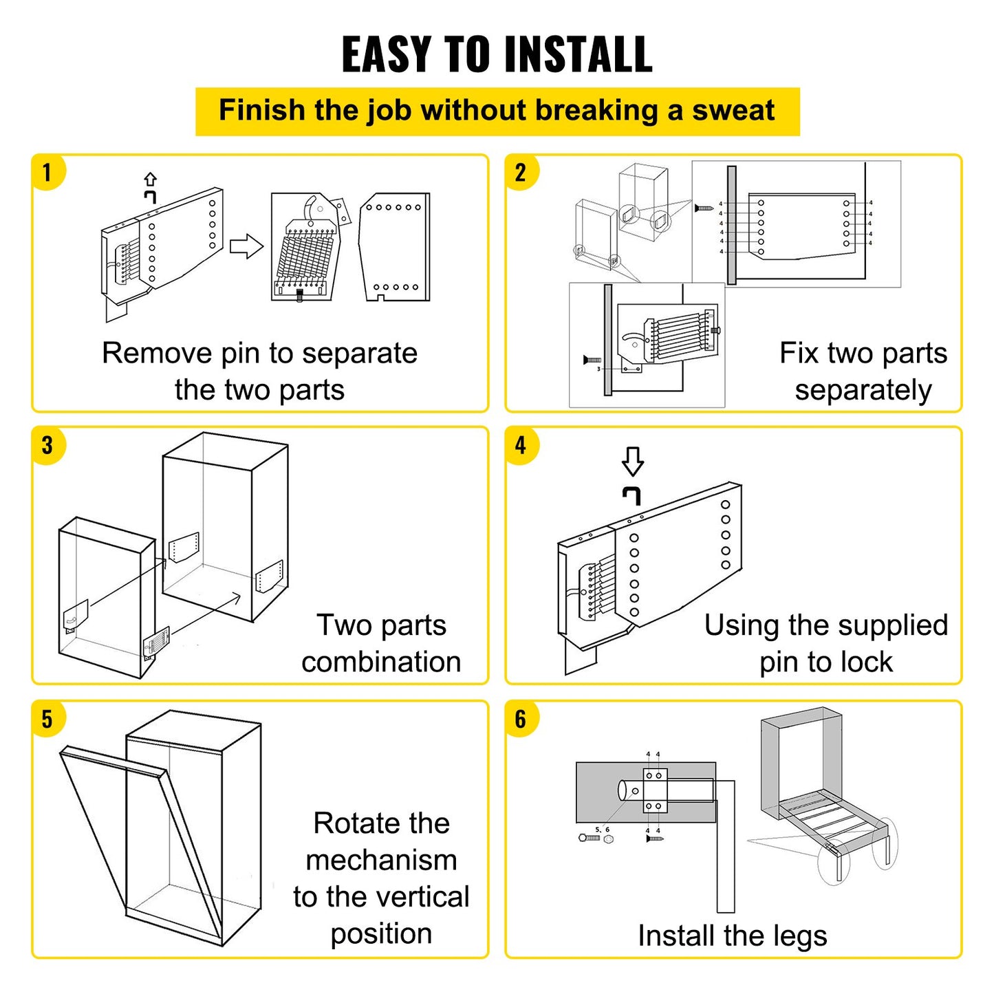 Murphy Wandmontage-Federmechanismus, robustes Befestigungsmaterial, DIY-Set für Kingsize- und Queensize-Betten (vertikal), Weiß