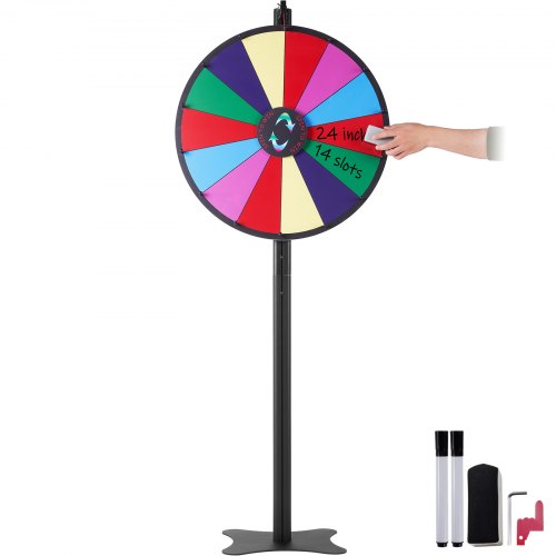 24 inch Spinning Prize Wheel, 14 Slots Spinning Wheel, Roulette Wheel with a Dry Erase and 2 Markers, Tabletop or Floor Standing Win Fortune Spin Games in Party Pub Trade Show Carnival