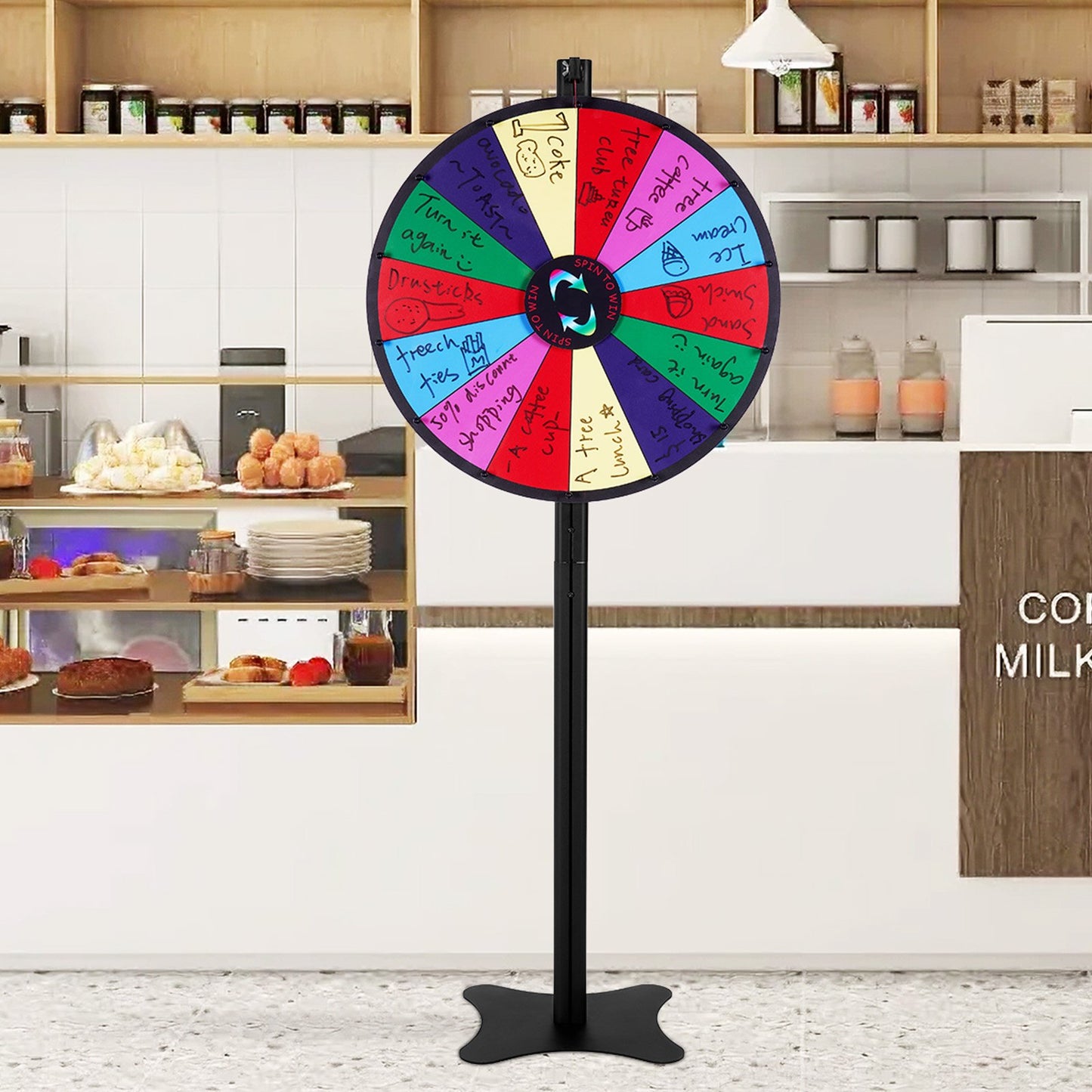 24 inch Spinning Prize Wheel, 14 Slots Spinning Wheel, Roulette Wheel with a Dry Erase and 2 Markers, Tabletop or Floor Standing Win Fortune Spin Games in Party Pub Trade Show Carnival