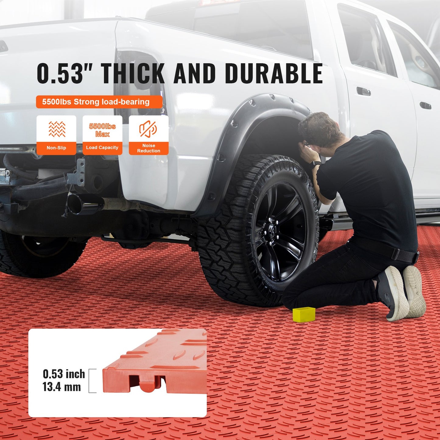 Garage Tiles Interlocking, 12 x 12 x 0.53 inch 50 Pack Garage Floor Covering Tiles, Non-Slip Double-Sided Texture Garage Flooring Tiles, for Garages, Basements, Repair Shops, Red