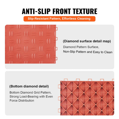 Garage Tiles Interlocking, 12 x 12 x 0.53 inch 50 Pack Garage Floor Covering Tiles, Non-Slip Double-Sided Texture Garage Flooring Tiles, for Garages, Basements, Repair Shops, Red