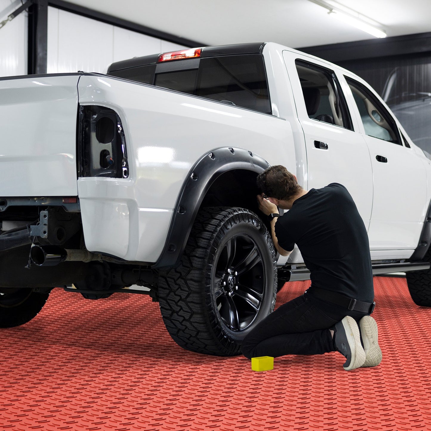 Garage Tiles Interlocking, 12 x 12 x 0.53 inch 50 Pack Garage Floor Covering Tiles, Non-Slip Double-Sided Texture Garage Flooring Tiles, for Garages, Basements, Repair Shops, Red