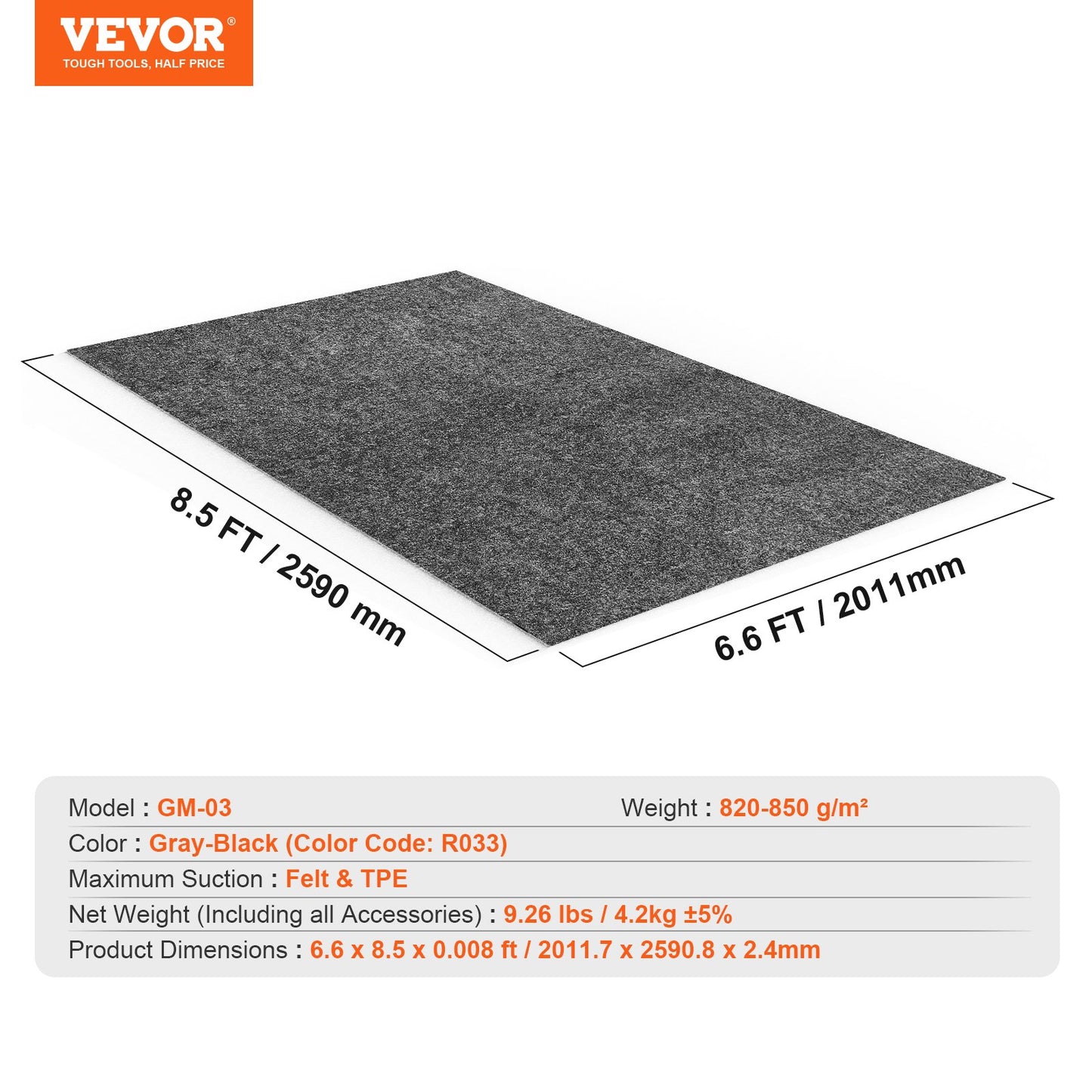 Waterproof Garage Floor Mat for Under Car, Non-slip 2 x 2.6 M Compact Size Heavy Duty Containment Mat, Protects Garage Floor from Water, Mud and Oil, For Garages,Greenhouses,Entrance