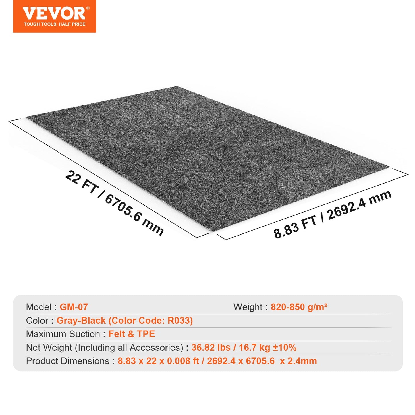 Garage Floor Mat, 2.68 x 6.7 M Waterproof Protection from Water,Snow, Rain,Mud and Oil for Cars, Non-slip Heavy Duty Containment Mat with TPE Anti-Leak Backing & Easy to Clean & Cuttable