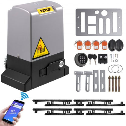 Sliding Gate Opener, 1800 KG 4 m, Automatic Sliding Gate with 4 Remote Controllers & APP Control, Electric Rolling Driveway Slide Gate Motor, Complete Gate Operator Hardware Security System Kit