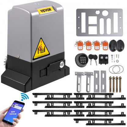 Automatischer Schiebetorantrieb, 1800 kg, 7 m, mit 4 Fernbedienungen und App-Steuerung, elektrischer Schiebetormotor für Einfahrten, komplettes Sicherheitssystem-Set für Torantriebe