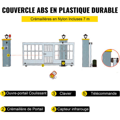 Automatischer Schiebetorantrieb, 1800 kg, 7 m, mit 4 Fernbedienungen und App-Steuerung, elektrischer Schiebetormotor für Einfahrten, komplettes Sicherheitssystem-Set für Torantriebe