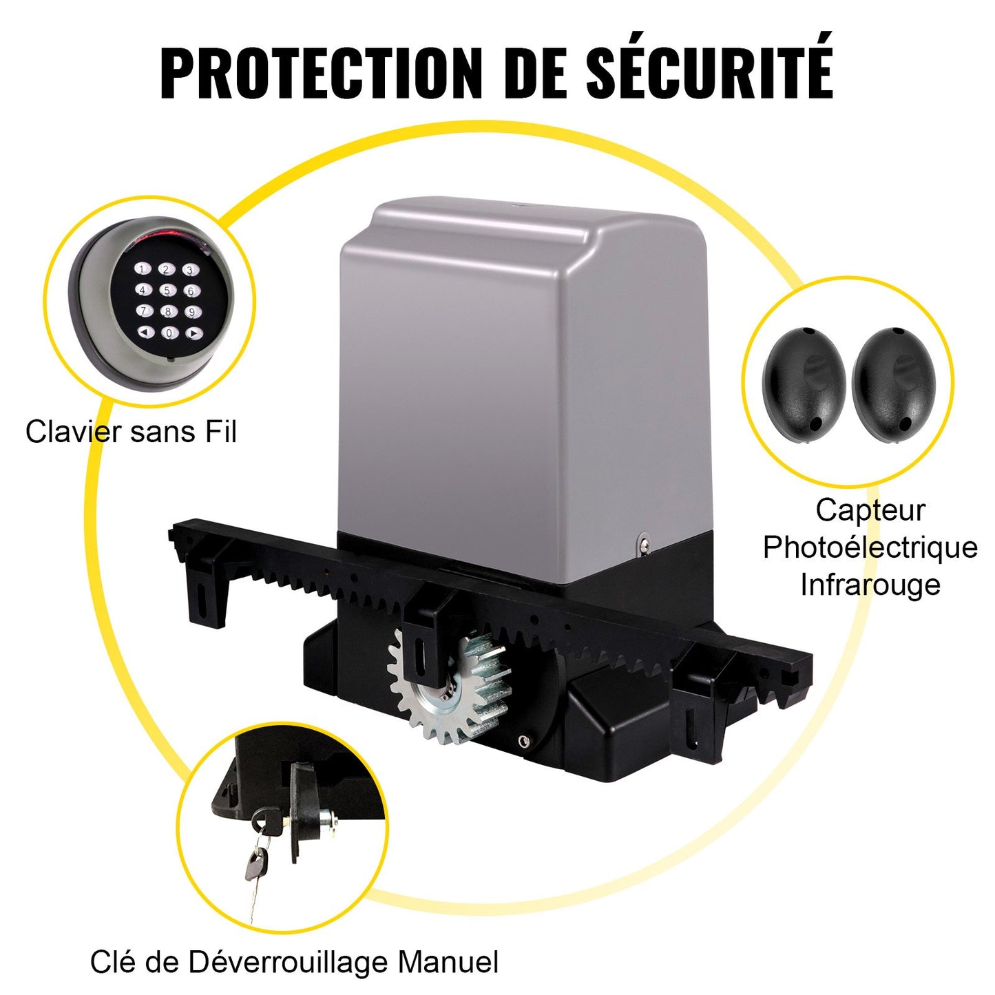 Automatischer Schiebetorantrieb, 1800 kg, 7 m, mit 4 Fernbedienungen und App-Steuerung, elektrischer Schiebetormotor für Einfahrten, komplettes Sicherheitssystem-Set für Torantriebe