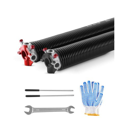 Garage Door Torsion Springs, Pair of 0.218 x 2 x 26 in, 16000 Cycles, Electrophoresis Black Coated for Replacement, Garage Door Springs with Non-Slip Winding Bars, Gloves and Mounting Wrench