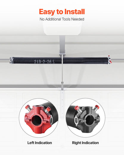 Garage Door Torsion Springs, Pair of 0.218 x 2 x 26 in, 16000 Cycles, Electrophoresis Black Coated for Replacement, Garage Door Springs with Non-Slip Winding Bars, Gloves and Mounting Wrench