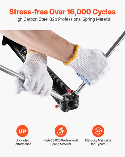 Garage Door Torsion Springs, Pair of 0.250 x 2 x 35 in, 16000 Cycles, Electrophoresis Black Coated for Replacement, Garage Door Springs with Non-Slip Winding Bars, Gloves and Mounting Wrench