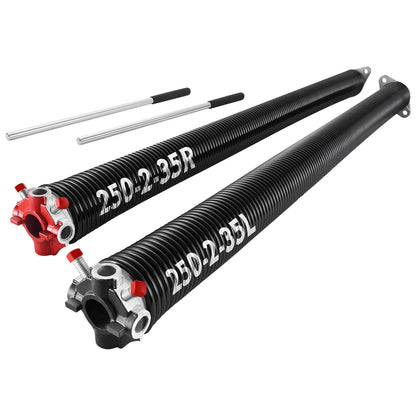 Garage Door Torsion Springs, Pair of 0.250 x 2 x 35 in, 16000 Cycles, Electrophoresis Black Coated for Replacement, Garage Door Springs with Non-Slip Winding Bars, Gloves and Mounting Wrench