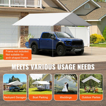 Carport-Ersatzdach (3 x 6 m), Garagendachplane, strapazierfähig, wasserdicht und UV-beständig, einfache Montage mit 40-Kugel-Gummisehnen (nur das Dach, Gestell nicht enthalten), Weiß