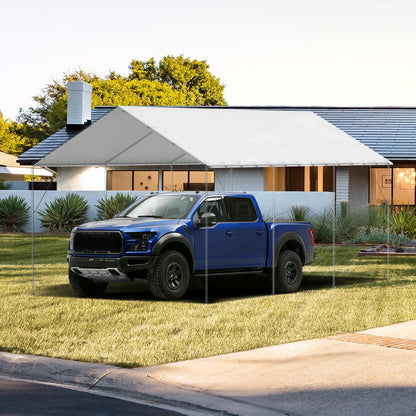 Carport-Ersatzdach (3 x 6 m), Garagendachplane, strapazierfähig, wasserdicht und UV-beständig, einfache Montage mit 40-Kugel-Gummisehnen (nur das Dach, Gestell nicht enthalten), Weiß