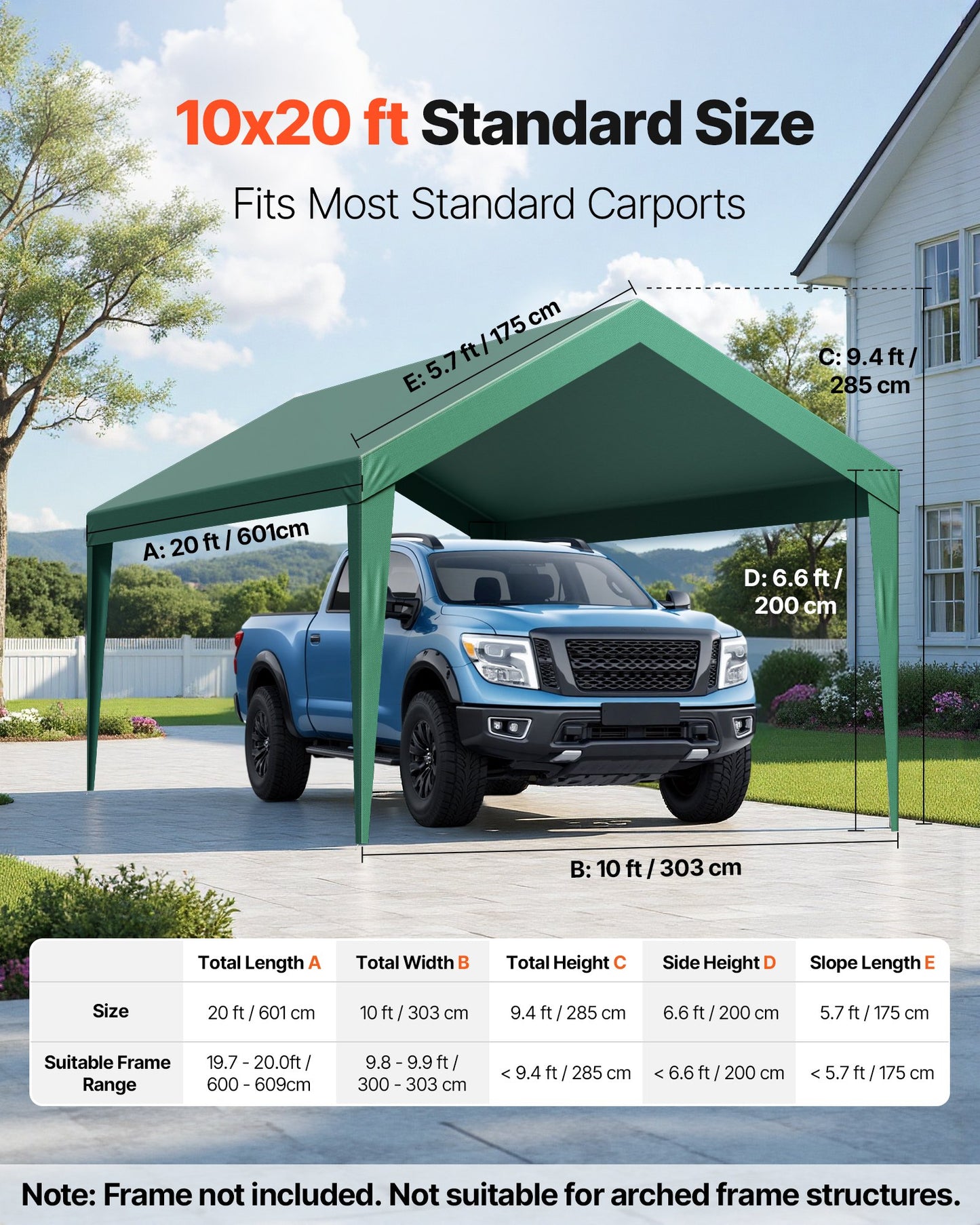 Carport Replacement Canopy, 3 x 6 m Potable Garage Tent Top Tarp, UV-Resistant & Waterproof Car Shelter Tarp, Heavy Duty Car Port Cover with Ball Buggees, Dark Green, Frame Not Included