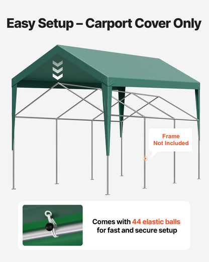 Carport Replacement Canopy, 3 x 6 m Potable Garage Tent Top Tarp, UV-Resistant & Waterproof Car Shelter Tarp, Heavy Duty Car Port Cover with Ball Buggees, Dark Green, Frame Not Included