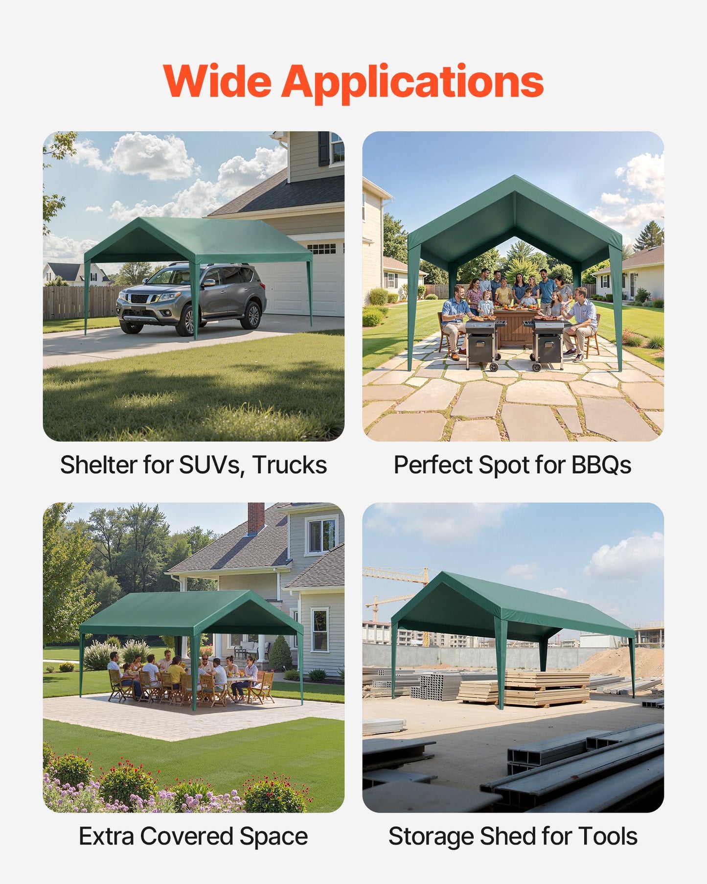 Carport Replacement Canopy, 3 x 6 m Potable Garage Tent Top Tarp, UV-Resistant & Waterproof Car Shelter Tarp, Heavy Duty Car Port Cover with Ball Buggees, Dark Green, Frame Not Included