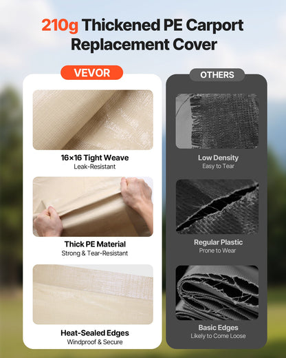 Carport-Ersatzüberdachung, 3,6 x 6 m, tragbare Garagenzeltplane, UV-beständige und wasserdichte Autoschutzplane, robuste Carport-Abdeckung mit Kugelgelenken, beige, Gestell nicht enthalten