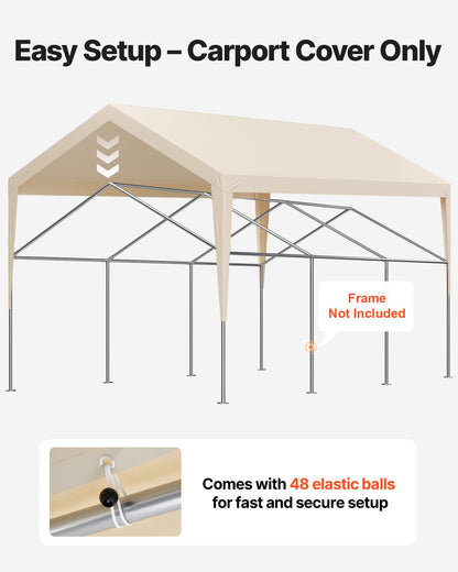 Carport-Ersatzüberdachung, 3,6 x 6 m, tragbare Garagenzeltplane, UV-beständige und wasserdichte Autoschutzplane, robuste Carport-Abdeckung mit Kugelgelenken, beige, Gestell nicht enthalten