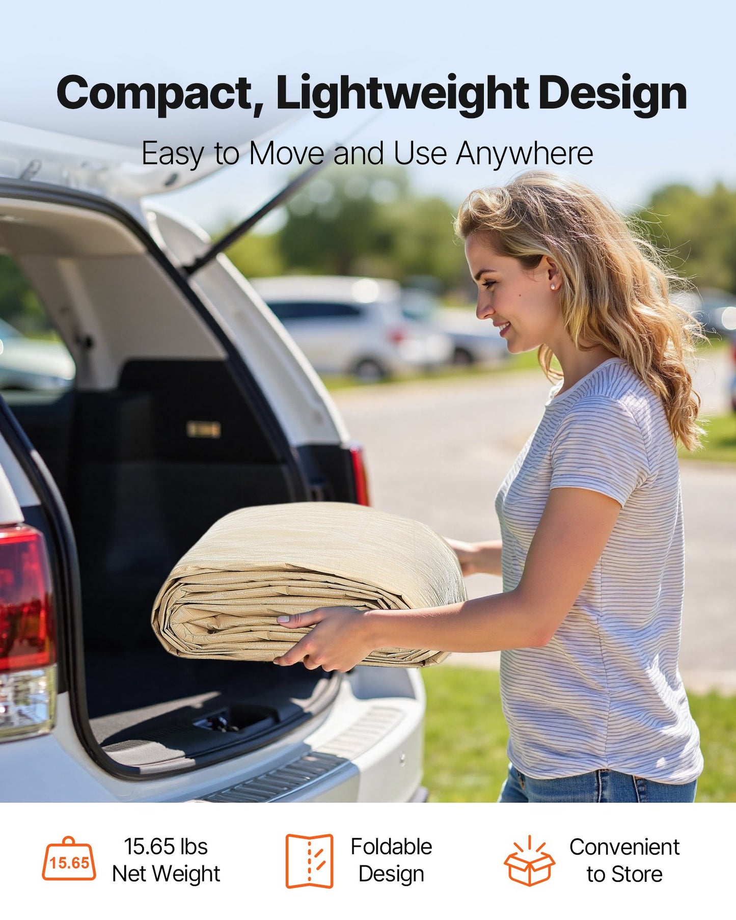 Carport-Ersatzüberdachung, 3,6 x 6 m, tragbare Garagenzeltplane, UV-beständige und wasserdichte Autoschutzplane, robuste Carport-Abdeckung mit Kugelgelenken, beige, Gestell nicht enthalten