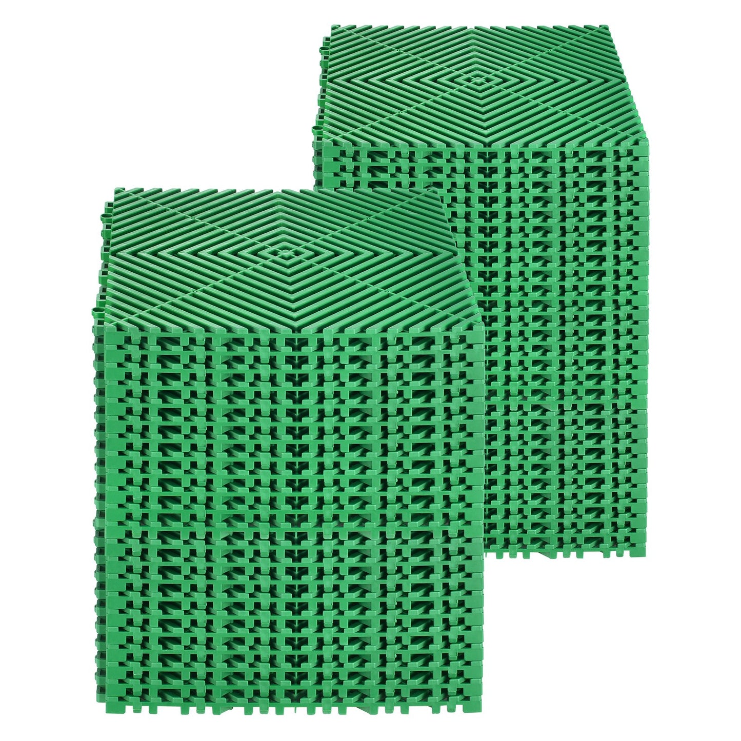 Interlocking Drainage Mat, 50 Pcs Modular Interlocking Cushion, 12” x 12” Splicing Drainage Mats, Non-Slip Green PP Drainage Floor Tile and Shower Mat, for Garage, Garden, Kitchen & Outdoor