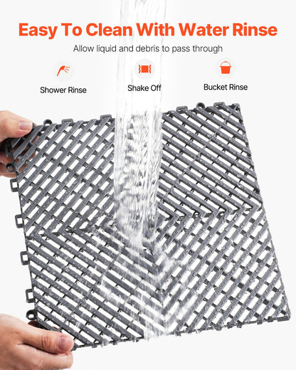 Interlocking Drainage Mat, 12” x 12” Modular Interlocking Cushion, 55 Pcs Splicing Drainage Mats, Non-Slip Gray PP Drainage Floor Tile and Shower Mat, for Garage, Garden, Kitchen & Outdoor