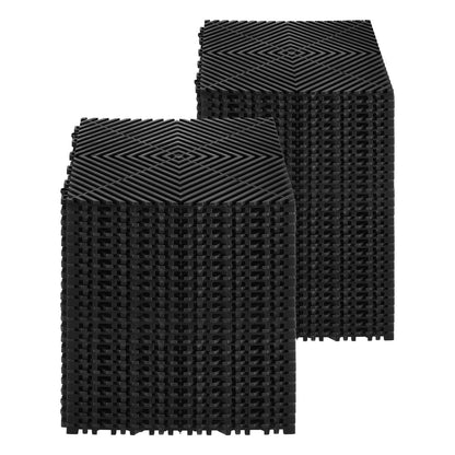 Interlocking Drainage Mat, 12” x 12” Modular Interlocking Cushion, 50 Pcs Splicing Drainage Mats, Non-Slip Black PP Drainage Floor Tile and Shower Mat, for Garage, Garden, Kitchen & Outdoor