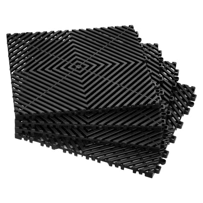 Interlocking Drainage Mat, 12” x 12” Modular Interlocking Cushion, 55 Pcs Splicing Drainage Mats, Non-Slip Black PP Drainage Floor Tile and Shower Mat, for Garage, Garden, Kitchen & Outdoor