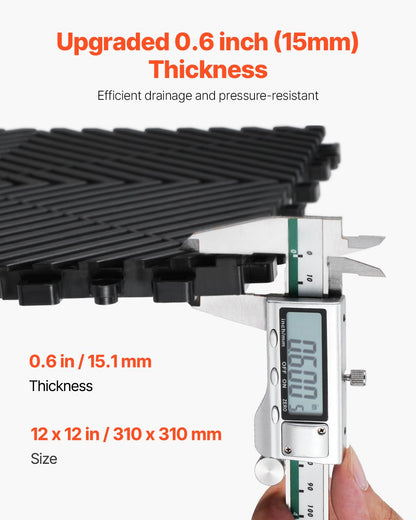 Ineinandergreifende Drainagematte, 30 x 30 cm, modulares Stecksystem, 24-teiliges Set, rutschfeste schwarze PP-Bodenfliese und Duschmatte, für Garage, Garten, Küche und Außenbereich