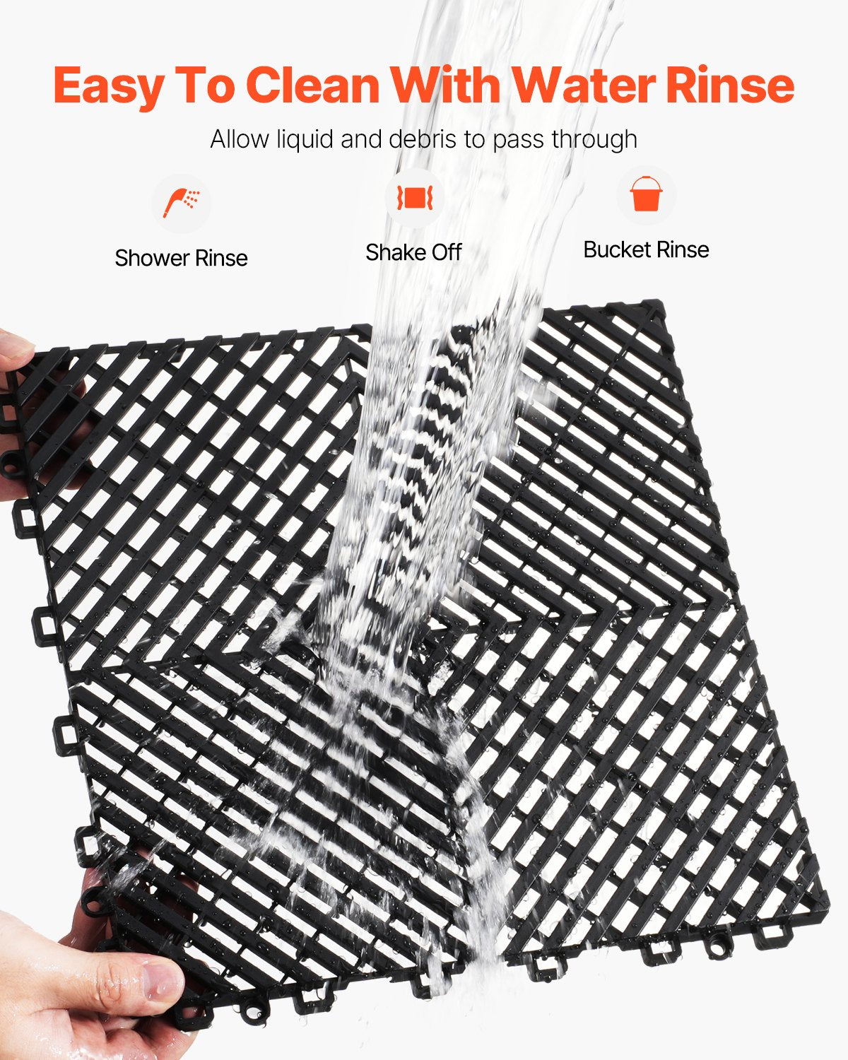 Ineinandergreifende Drainagematte, 30 x 30 cm, modulares Stecksystem, 24-teiliges Set, rutschfeste schwarze PP-Bodenfliese und Duschmatte, für Garage, Garten, Küche und Außenbereich