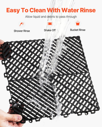 Ineinandergreifende Drainagematte, 30 x 30 cm, modulares Stecksystem, 24-teiliges Set, rutschfeste schwarze PP-Bodenfliese und Duschmatte, für Garage, Garten, Küche und Außenbereich